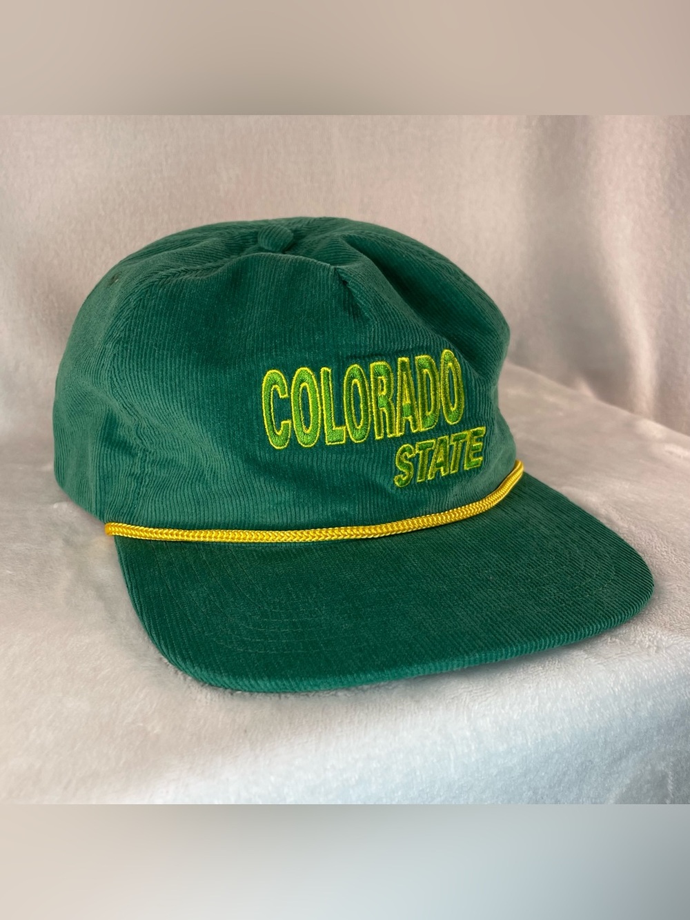 Vintage Colorado State SnapBack Hat Men's CSU Rams Cap Corduroy Green